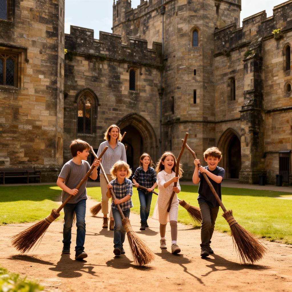 Children at Alnwick Castle on broomstick training